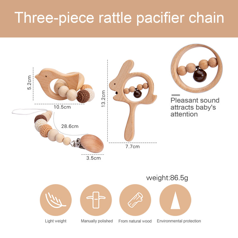 2021 New Baby Rattles Set Wooden Baby Teether Bracelet Pacifier Chain Rattles Musical Newborn Toys for 0-12Months Kids