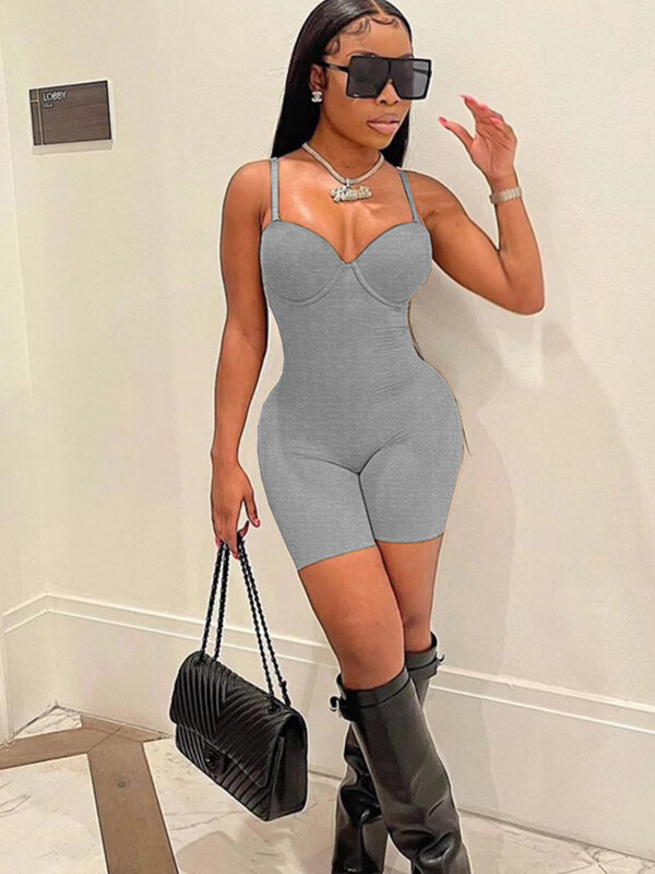 PING ZHAO   Women Playsuits Solid Strap Bodycon Rompers Cleavage Sexy Fashion One Piece Overalls Stylish Outfits