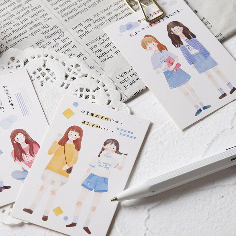 28 arkuszy/zestaw kreatywna dziewczyna życie Lomo karta Mini Cartoon pocztówka kartka z życzeniami świąteczne prezenty