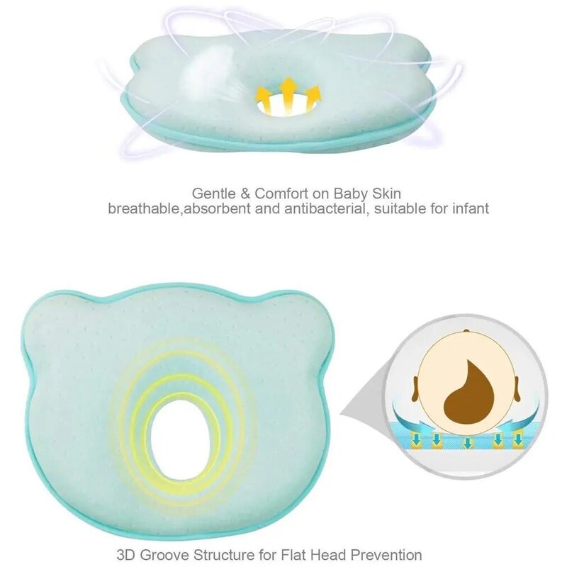 赤ちゃん用の人間工学に基づいた粘弾性フォーム枕,新生児用のフラットヘッドを防ぐための通気性のある形状,0〜12m