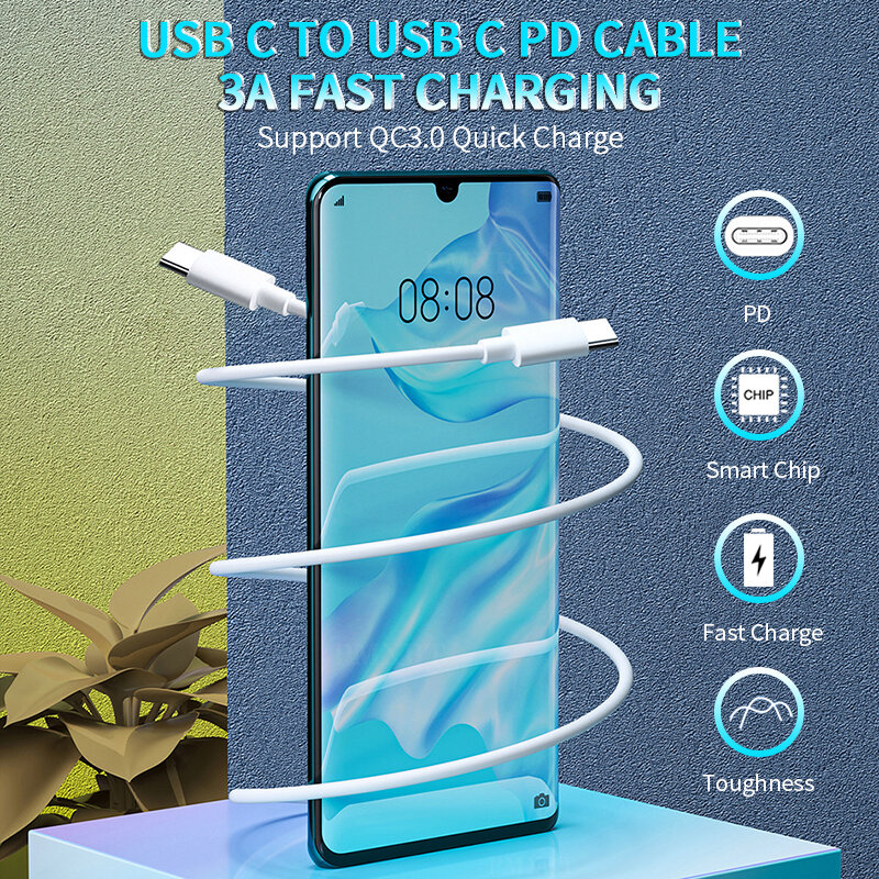 Câble USB type-c 60W PD pour recharge rapide, cordon de chargeur double usb-c pour MacBook, iPad Pro et 11