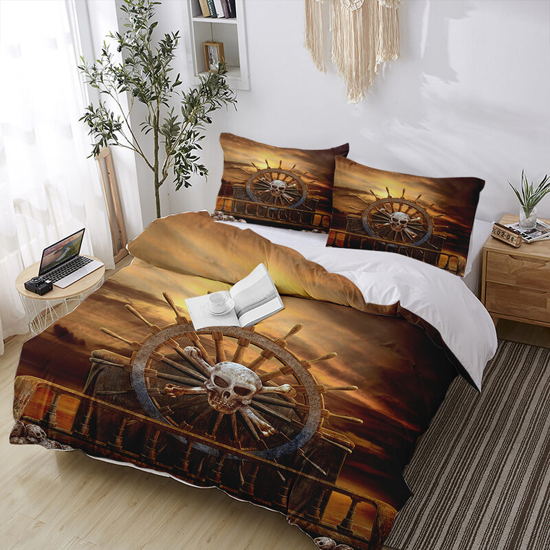 Parure de lit personnalisée en forme de bateau Pirate, imprimée en 3D, housse de couette, taie d'oreiller, à la mode, décor de chambre à coucher, reine, roi, simple, adulte