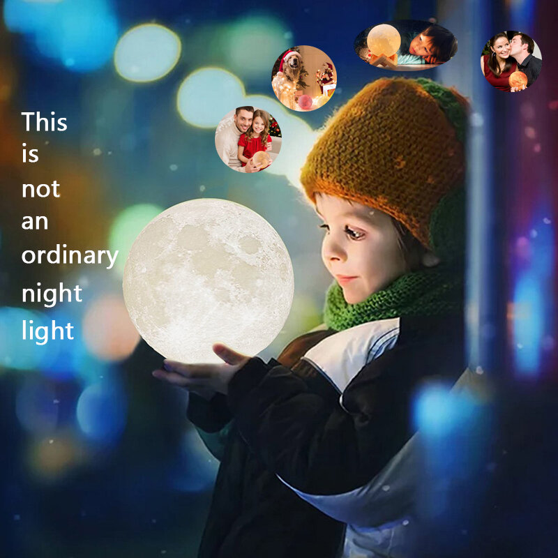 Luminária led noturna para quarto infantil, usb, impressão 3d, lua, lâmpada sensível ao toque, decoração com mudança de cor recarregável