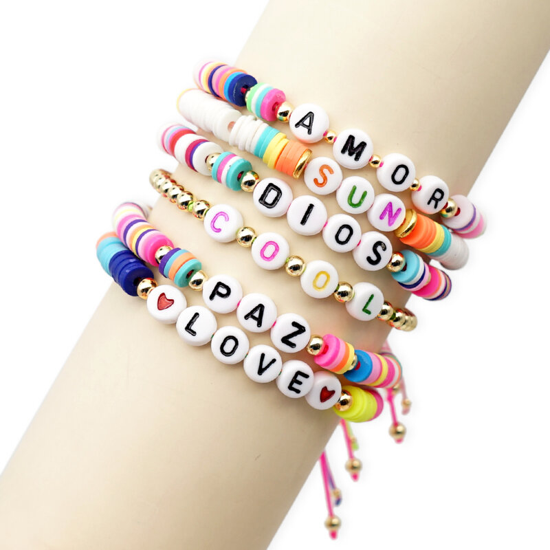 GO2BOHO Bohoสร้อยข้อมือสำหรับสตรีฤดูร้อนHeishiสร้อยข้อมือ2020 Letter Custom Pulseras Rainbow Multicolor Handmadeเครื่องประดับของขวัญ