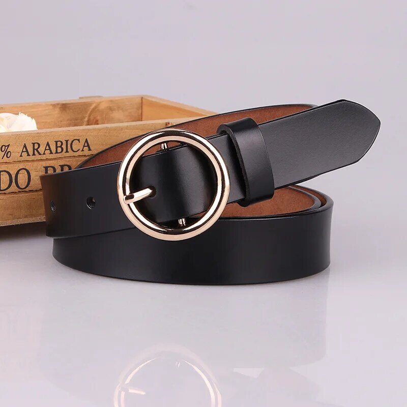 Women 100% Genuine Leather Belt Hipster Casual Pin Buckle Decoration Fashion Popular Vintage Alloy Silver Buckle Belt