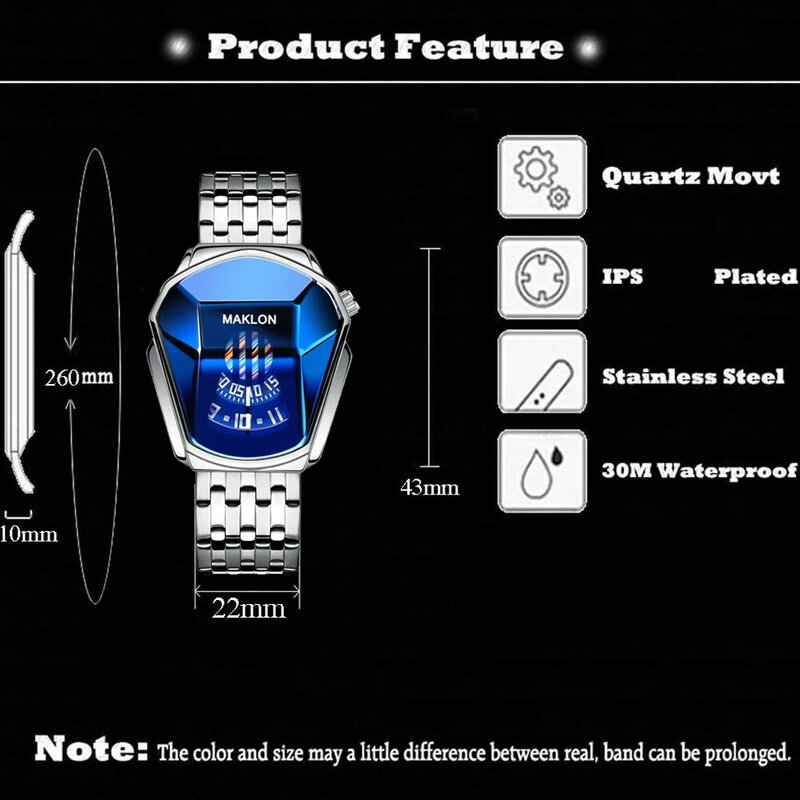 メンズウォッチ,シルバー腕時計,幾何学的形状,耐水性