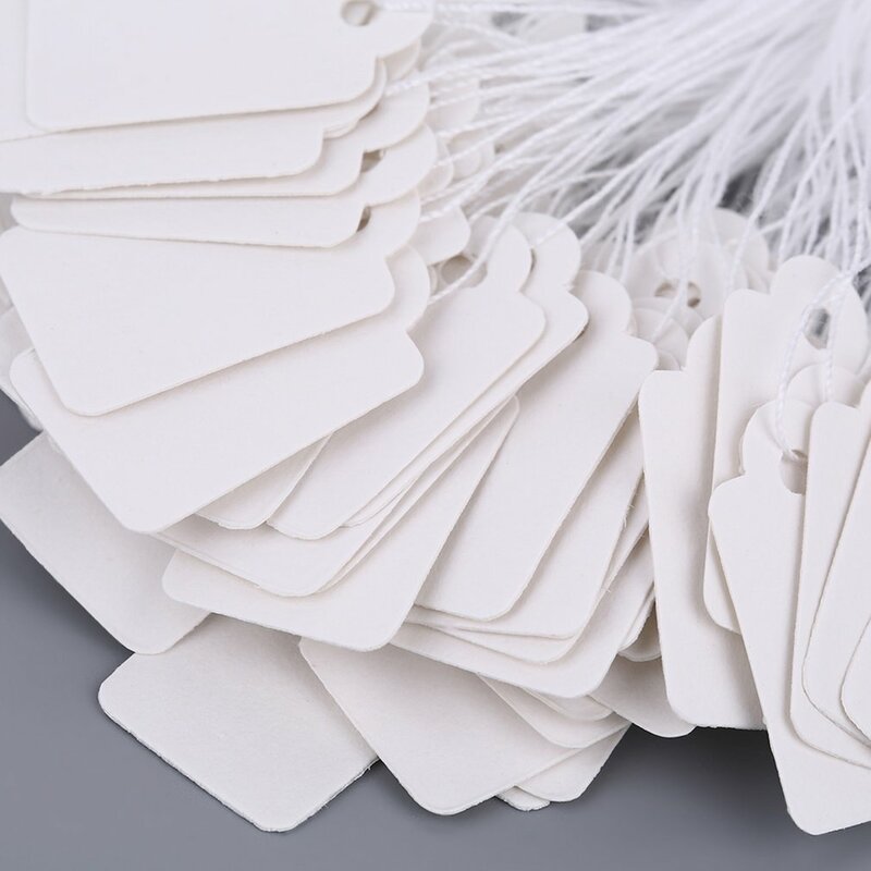 Etiqueta retangular branca para preço, 100 peças com corda etiqueta de joalheria promoção acessórios de loja feito de papel universal em loja