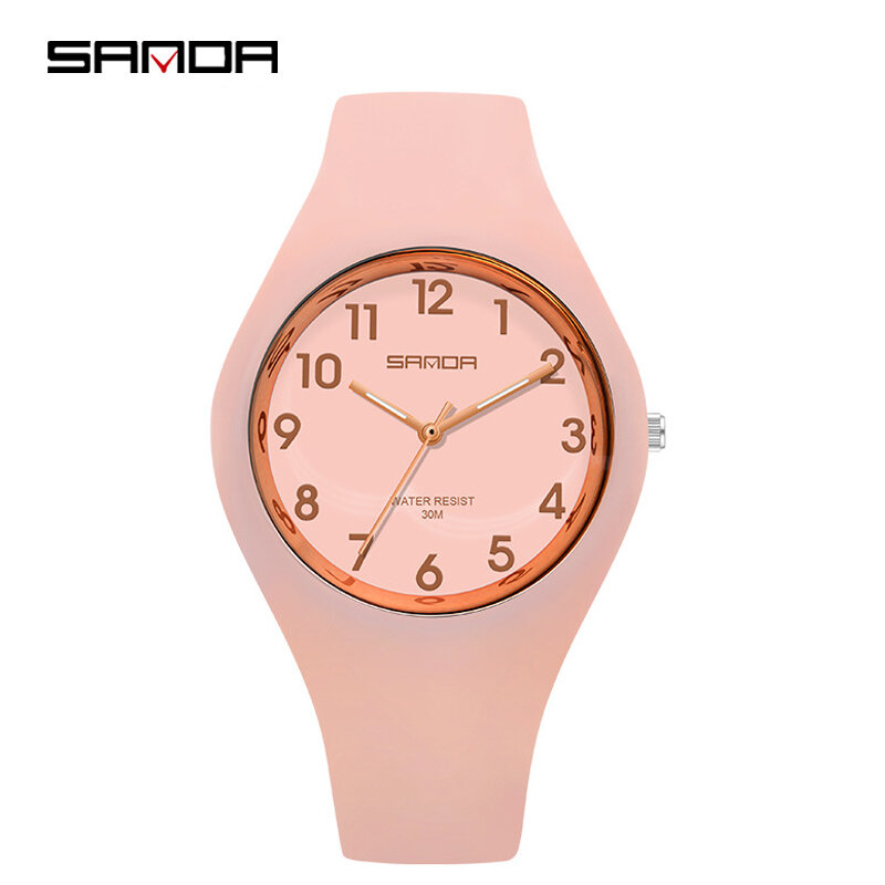 Reloj deportivo resistente al agua para mujer, pulsera informal de cuarzo con correa de silicona de lujo, color rosa