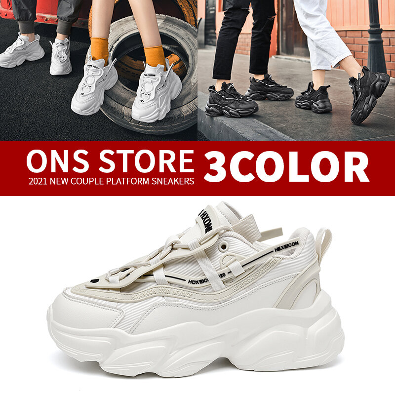 Zapatillas de deporte vulcanizadas para mujer y hombre, deportivas con plataforma, suela gruesa, color blanco