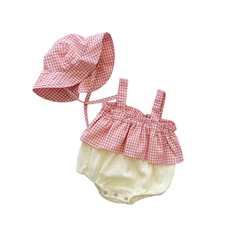 Yg marca roupas das crianças 2021 verão cinta de uma peça saco peido rastejando terno do bebê chapéu de duas peças terno do bebê feminino