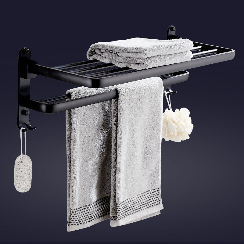 Cabide de toalha montado na parede rack de armazenamento prateleira de alumínio dobrável organizador de parede fosco suporte de toalha do banheiro chuveiro accessorie