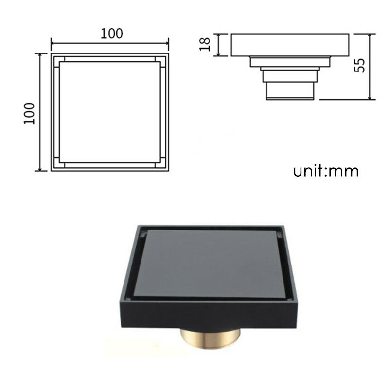 4 "X 4" Persegi Tembaga Lantai Drain Removable Tile Insert Shower Grill 10CM untuk Kamar Mandi Dapur Rose Goden/Hitam/Gunmetal/Perunggu