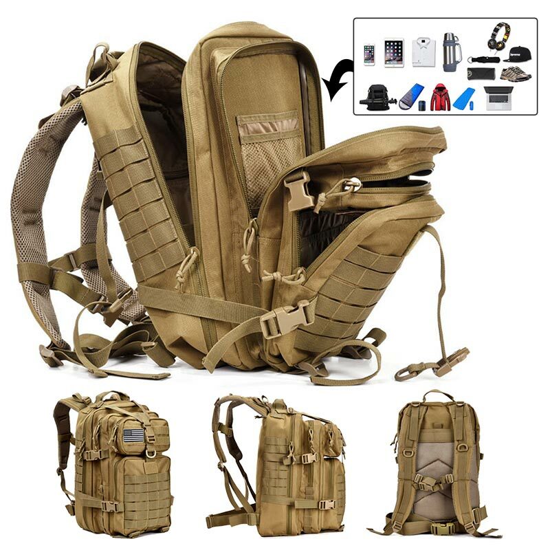 Mochila militar táctica del ejército para hombres, capacidad de 50 L, impermeable, para deportes al aire libre, senderismo, camping, caza, bolsa, mochila 3D