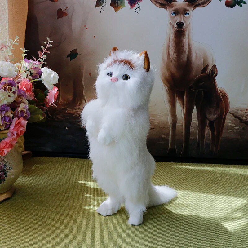 แมวจำลองหนังผมทำน่ารักแมวจำลองสัตว์ตกแต่งบ้าน Lucky Cat ของขวัญเด็กถ่ายภาพ Props