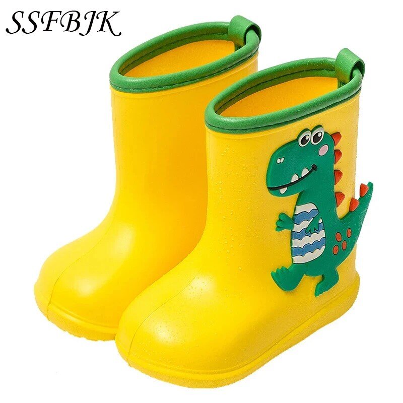 Botas de lluvia para niños, zapatos antideslizantes de goma EVA impermeables con dibujos de dinosaurio, unicornio