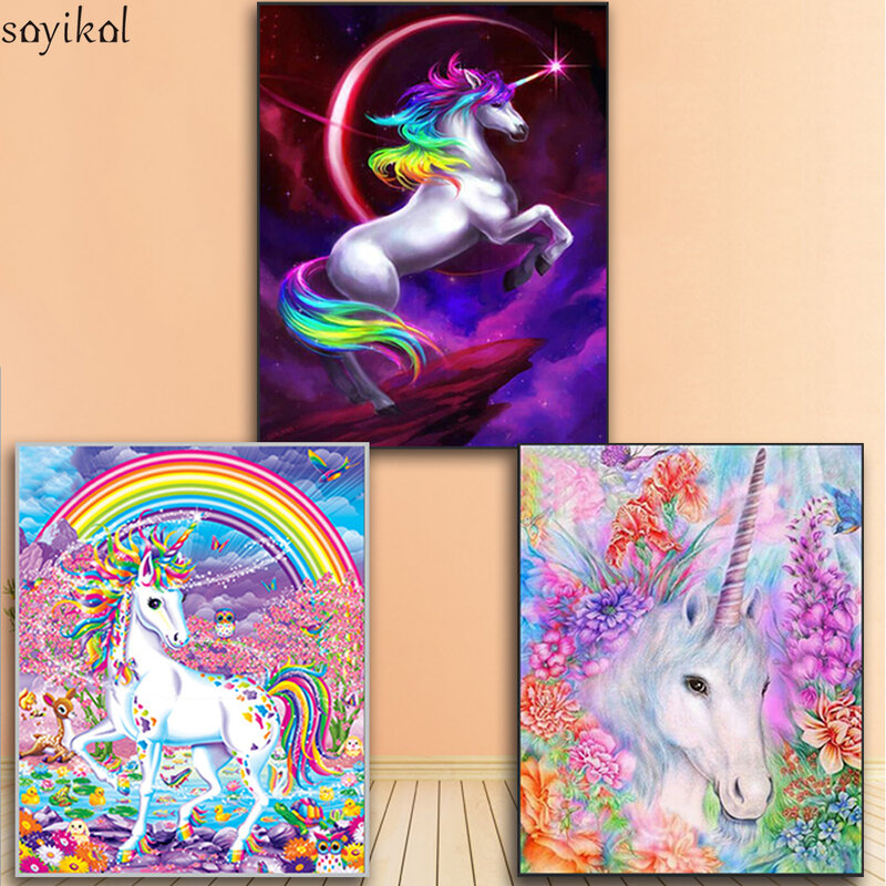 Pintura por números para niños, pintura al óleo DIY de unicornio de luz de luna con Kits de marco, murales para colorear, regalo de arte de pared