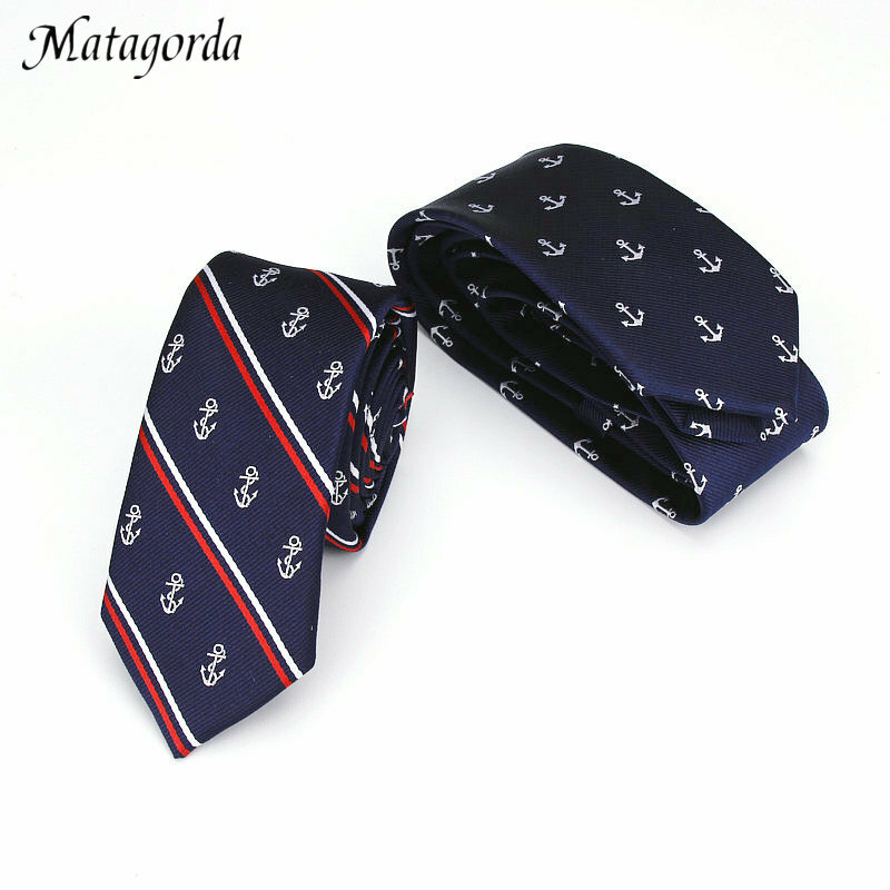 Cravate Jacquard en soie pour hommes, 6cm, très étroite, avec ancre, à la mode, pour mariage, vendeur d'usine, pour garçons d'honneur
