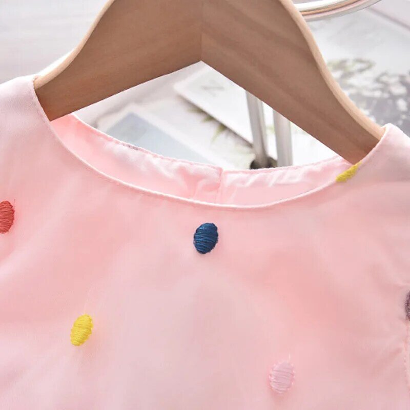 Girls Princess Dresses 2021 New Summer Kids Colorful Dot Fancy Clothing Sleeveless Children Bowtie Mesh Party Costumes