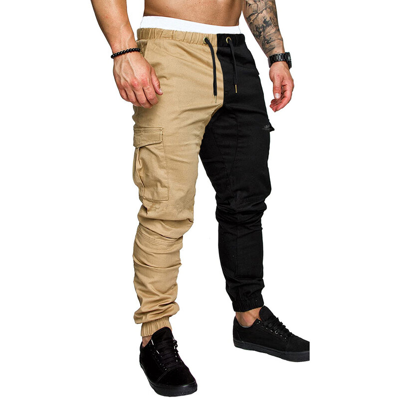 男性ステッチカラーパンツスウェットパンツ2021巾着スポーツウェア弾性ウエストパンツポケットファッションハンサム快適なズボン