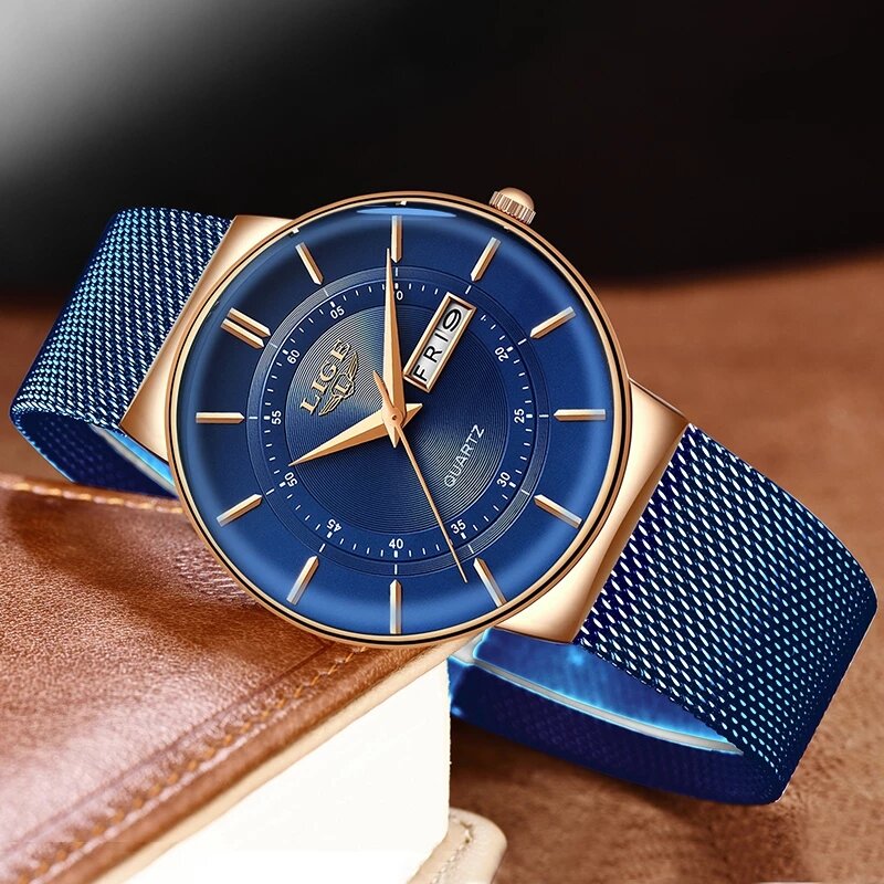 LIGE Women Watches Luxury Brand Ultra-thin Calendar Week Quartz Watch Ladies Mesh Stainless Steel Waterproof Gift reloj muje+Box