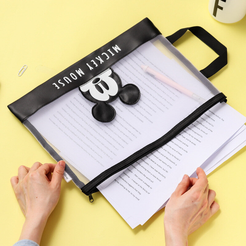 Disney Mickey Minnie office culture and education lattice zipper pencil case folder student information bag A4 portfolio