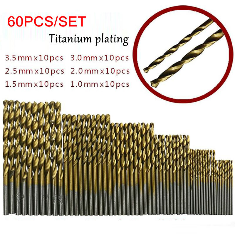 50/60Pcs/set HSS Titanium Coated Drill Bits High Speed Steel Drill Bits Set Tool High Quality Power Tools Metal Drilling