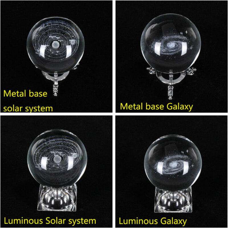 6cm 3D 새겨진 된 갤럭시 태양계 크리스탈 램프 밤 빛 빛나는 공예 유리 라운드 구 홈 오피스 테이블 장식 램프 선물