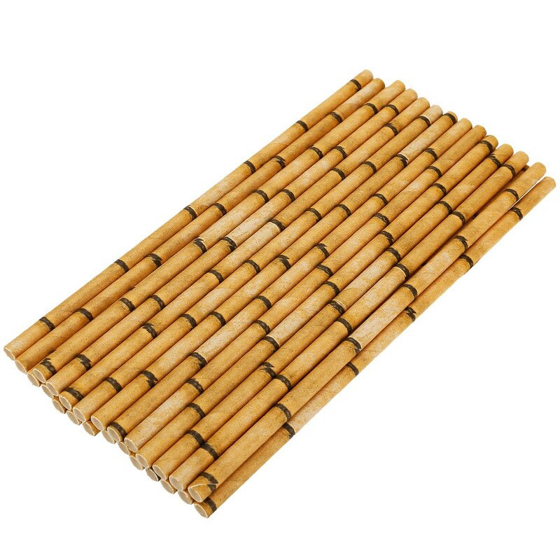 Canudos de papel estampados em bambu, 25 peças, canudos descartáveis para bebida, suco, canudo, decoração de casamento, aniversário, suprimentos de eventos