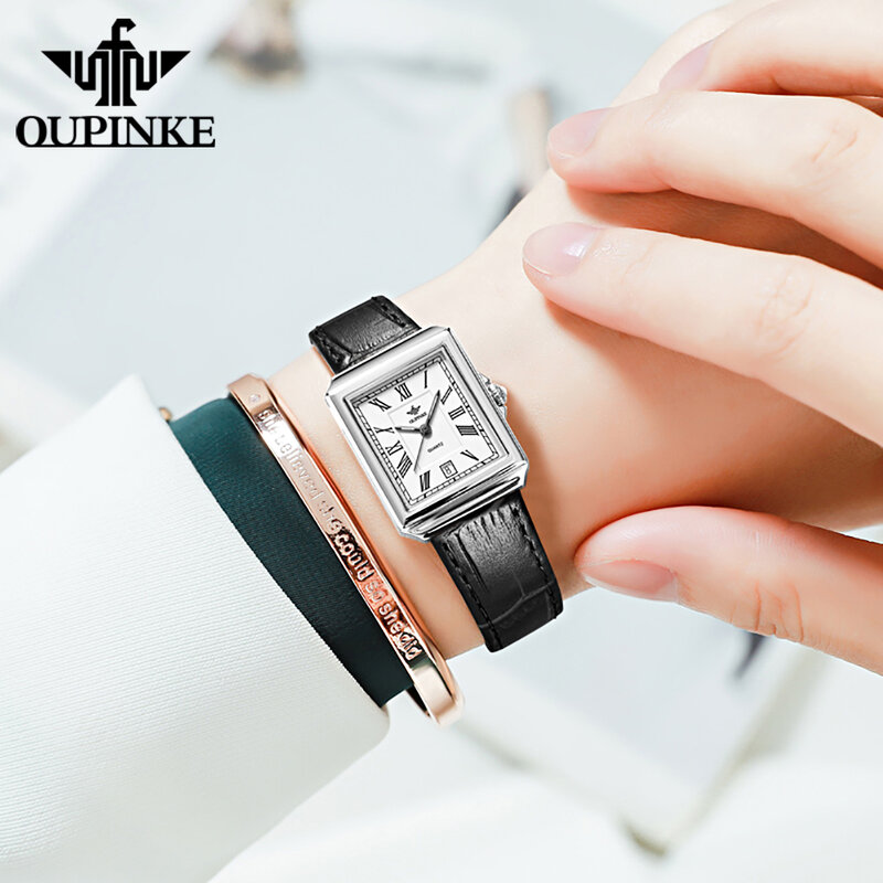 Oupinke Vrouwen Horloges Zwitserse Topmerk Luxe Waterdichte Sapphire Dames Horloge Lederen Band Mode Armband Relogios Feminino