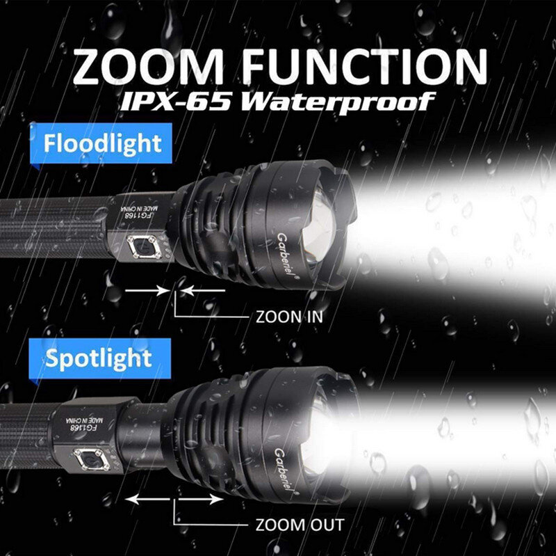 ZHIYU Paling Kuat Senter LED XHP50 LED Obor Tahan Air Zoom Super Terang Berkemah Petualangan Flash Light