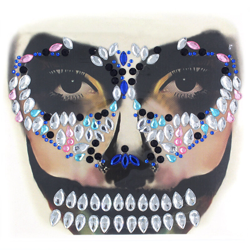 Halloween Face Jewel  With Gem Skull Teeth Sticker for Carnival Makeup Body Art Party Halloween Decor