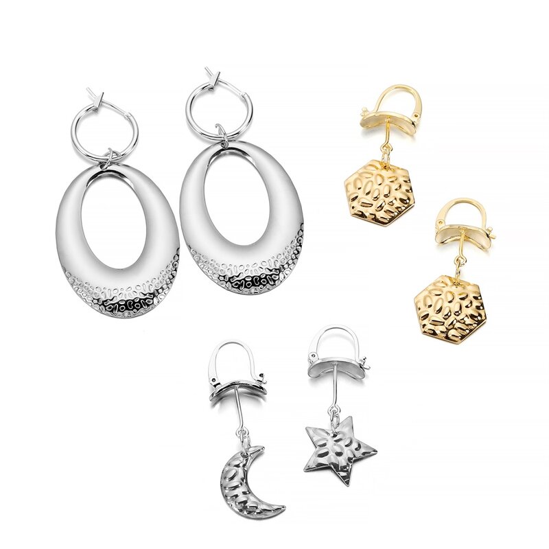 20 Buah/Lot Liontin Besi Tahan Karat Warna Emas Jimat Bulat Hati Geometris untuk Perlengkapan Pembuatan Temuan Perhiasan Anting DIY