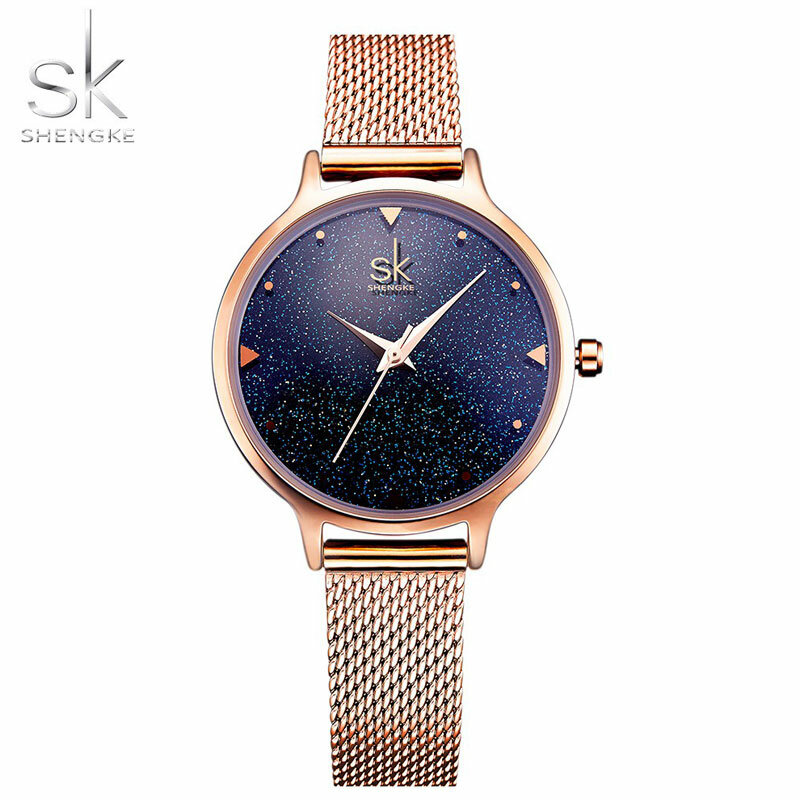 Luxus Frauen Quarz Armbanduhren Sky Zifferblatt Rose Gold Stahl Strap Damen Kleid Armband Uhren Analog Uhr Frauen Uhr Relogio