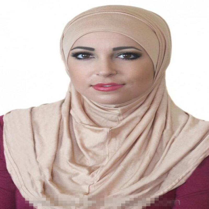 Однотонный модальный хиджаб из двух частей H037, хиджаб для улицы с подшарфом, мусульманский шарф, исламский головной платок, шапка, армия, повязка на голову
