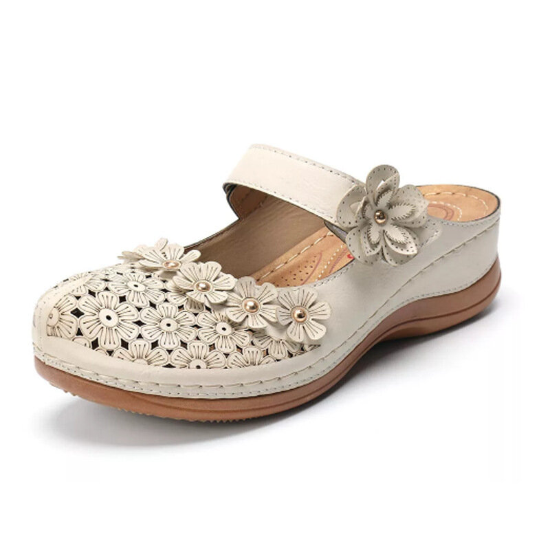 Sandalias de verano hechas a mano para mujer, zapatos planos florales de cuero, estilo Retro, zapatillas de fondo suave, 2021