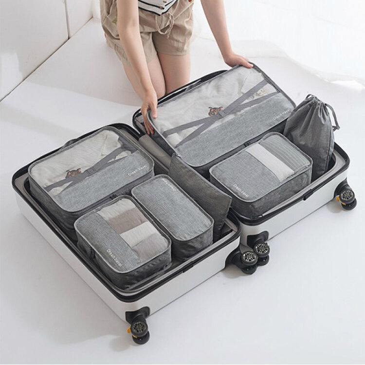 7Pcs/set Travel Packing Cube Organizer Kit Luggage Clothes Underwear Bra Shoes Storage Bag Case Pouch Accessories