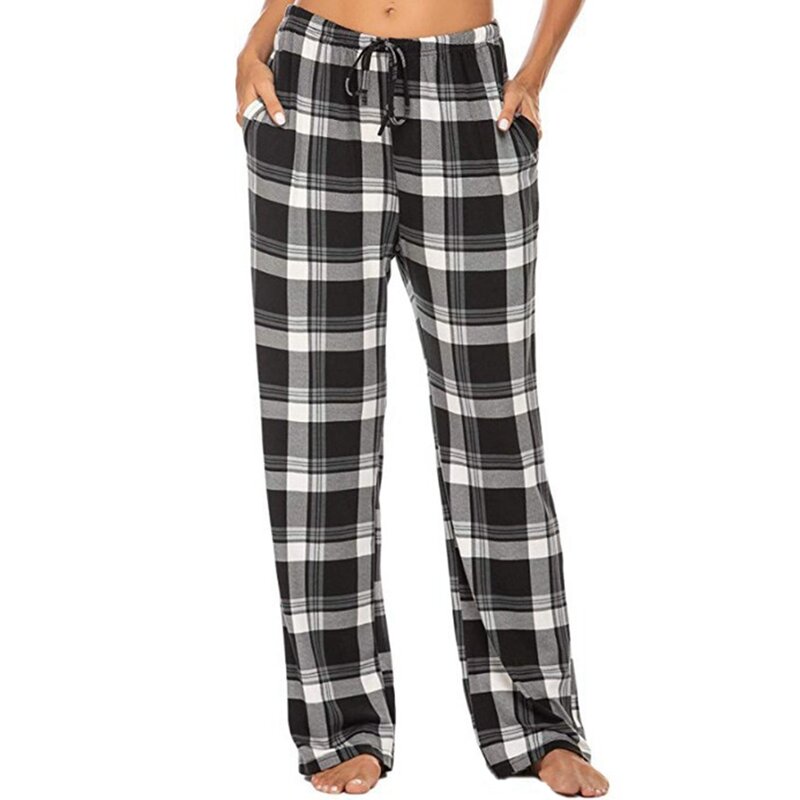 Womens plaid sweatpants outono bottoms confortável cordão cintura elástica workout joggers calças largas perna loungewear pijamas
