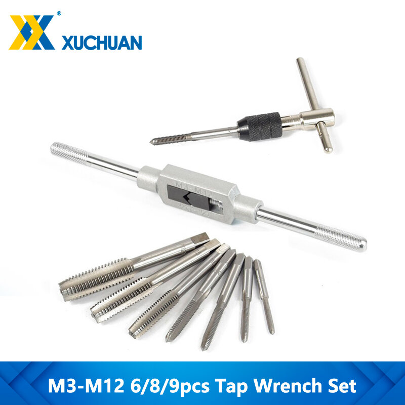 6/8/9 Pcs M3-M12 Tap Wrench Boor Set Hand Tikken Gereedschap Metric Schroefdraad Tap Twist Boor bit Wrench Set
