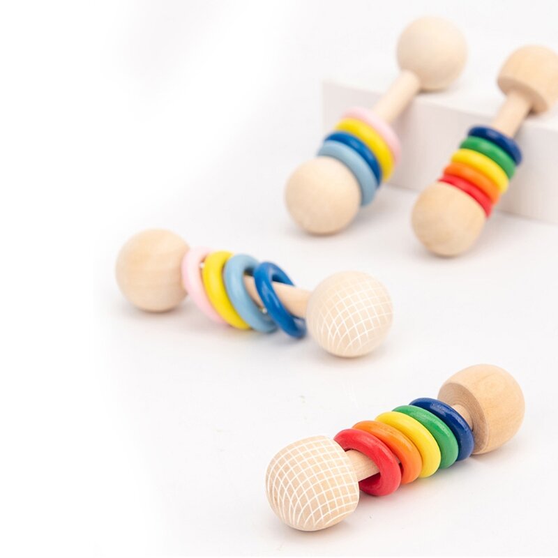 1PC Baby Teether Toys Wooden Rattle Wood Teething Rodent Ring Chew Play Gym Stroller Toy