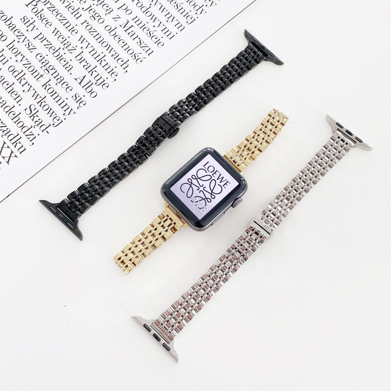 Ремешок из нержавеющей стали для Apple watch band 44 мм 40 мм 42 мм 38 мм, тонкий женский браслет для iwatch series 7 6 SE 5 4 3 45 мм 41 мм