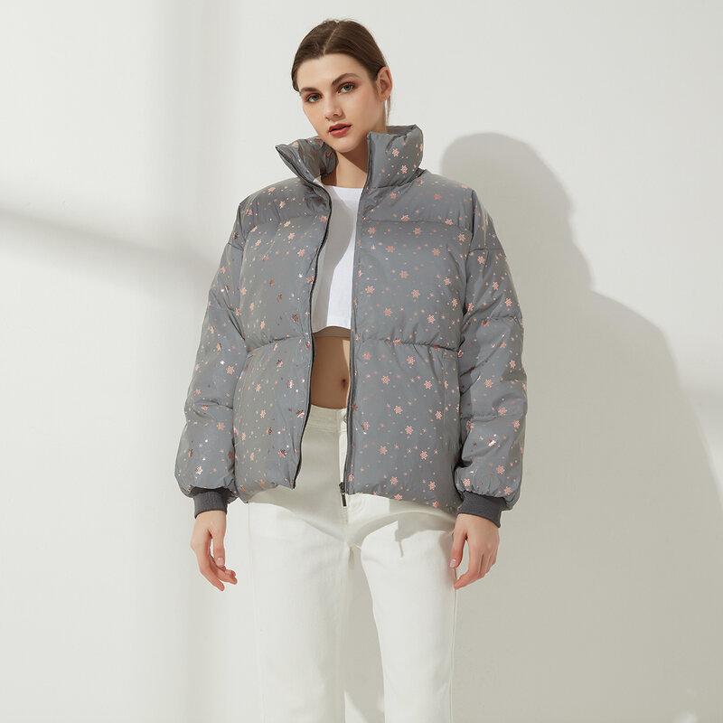 Wixra สตรีฤดูหนาวและแจ็คเก็ตหลวมกระเป๋าซิปลำลองหิมะพิมพ์ Streetwear Parkas