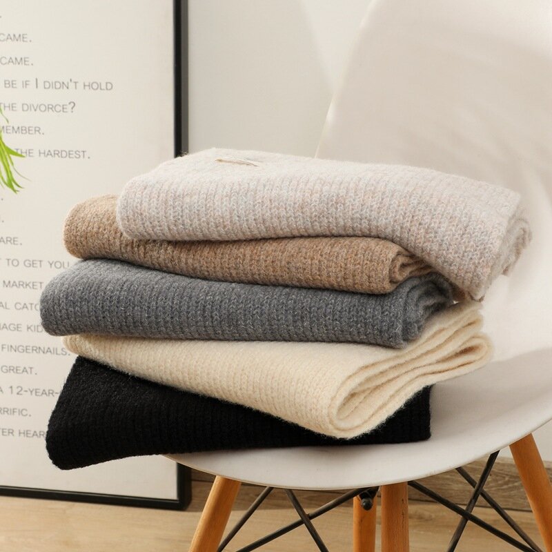 Versão europeia do lenço de malha elástico para a queda/inverno 35 × 180cm lenço de lã de cor pura casual e versátil para manter quente c37