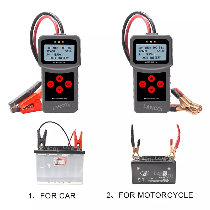 Tester akumulatora samochodowego MICRO-200 PRO., urządzenie do badania stanu i pojemności baterii, obsługa w wielu językach, akumulator żelowy, EFB, 12 V, 24 V, moto