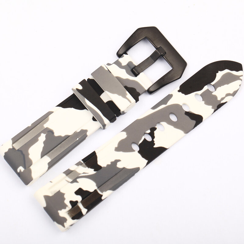 22mm 24mm 26mm Camouflage Colorful Rubber Watch Band Men's Watch Strap Universal Red White Black Blue Green Watchband.