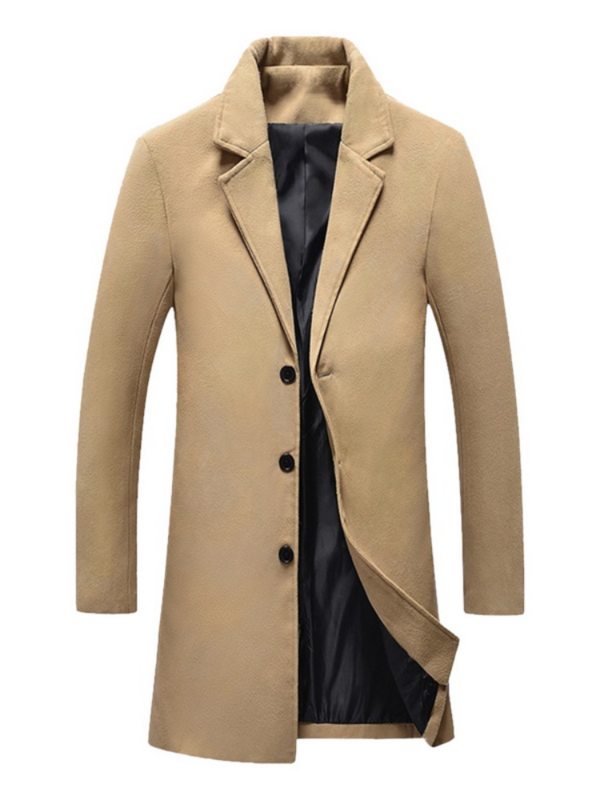 Casaco de lã masculina inverno quente cor sólida longo trench jacket masculino único breasted negócios casual casaco parka