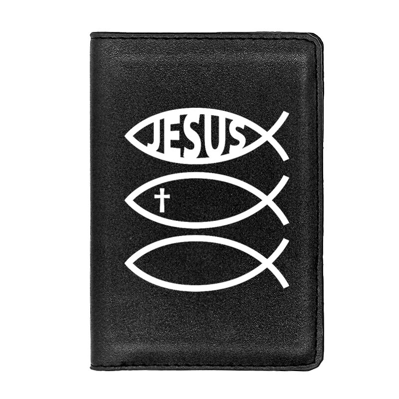 クラシックヴィンテージクリスチャンイエス魚印刷高品質の革のパスポートケース