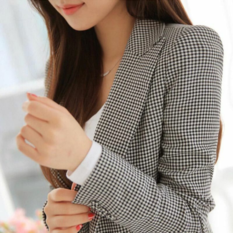 Blazer feminino xadrez manga comprida, roupa de trabalho casual para mulheres, plus size