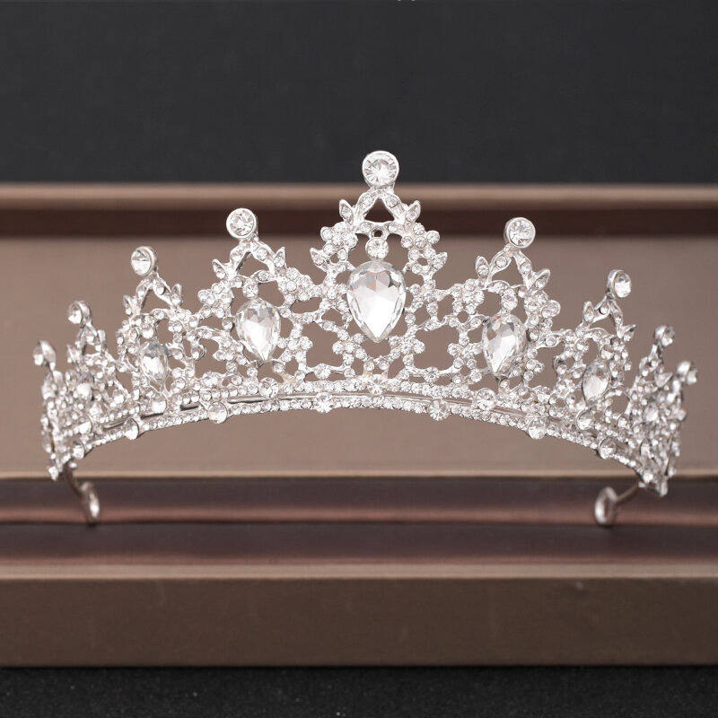 Mahkota Pernikahan Perhiasan Rambut Hiasan Kepala Pengantin Wanita Barok Berlian Buatan Kristal Tiara Pesta Pengantin Mahkota Aksesoris Rambut Pernikahan