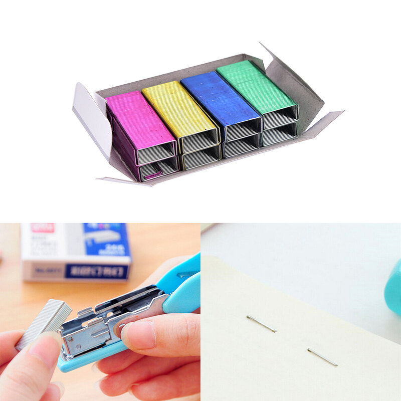 1Pack Creative Silver Colorful Stainless Steel Staples Office Binding Supplies Staple Size: 12mm