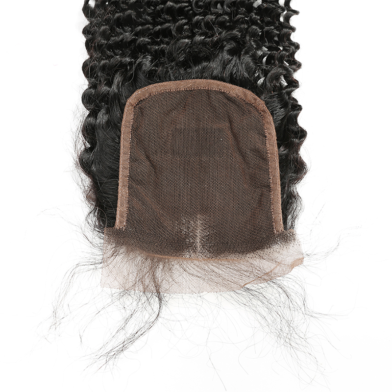 22 pollici JC ricci Remy parte dei capelli umani linee dei capelli naturali 5x5 merletto svizzero Clsoure crespo ricci capelli umani bralizani tinti e Permed